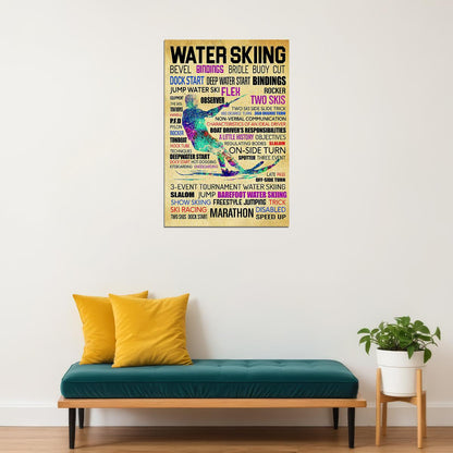 Water Skiing Word Water Sport Entertainment Atlethe Poster Wall Art Print Home Wall Decor - xonomax