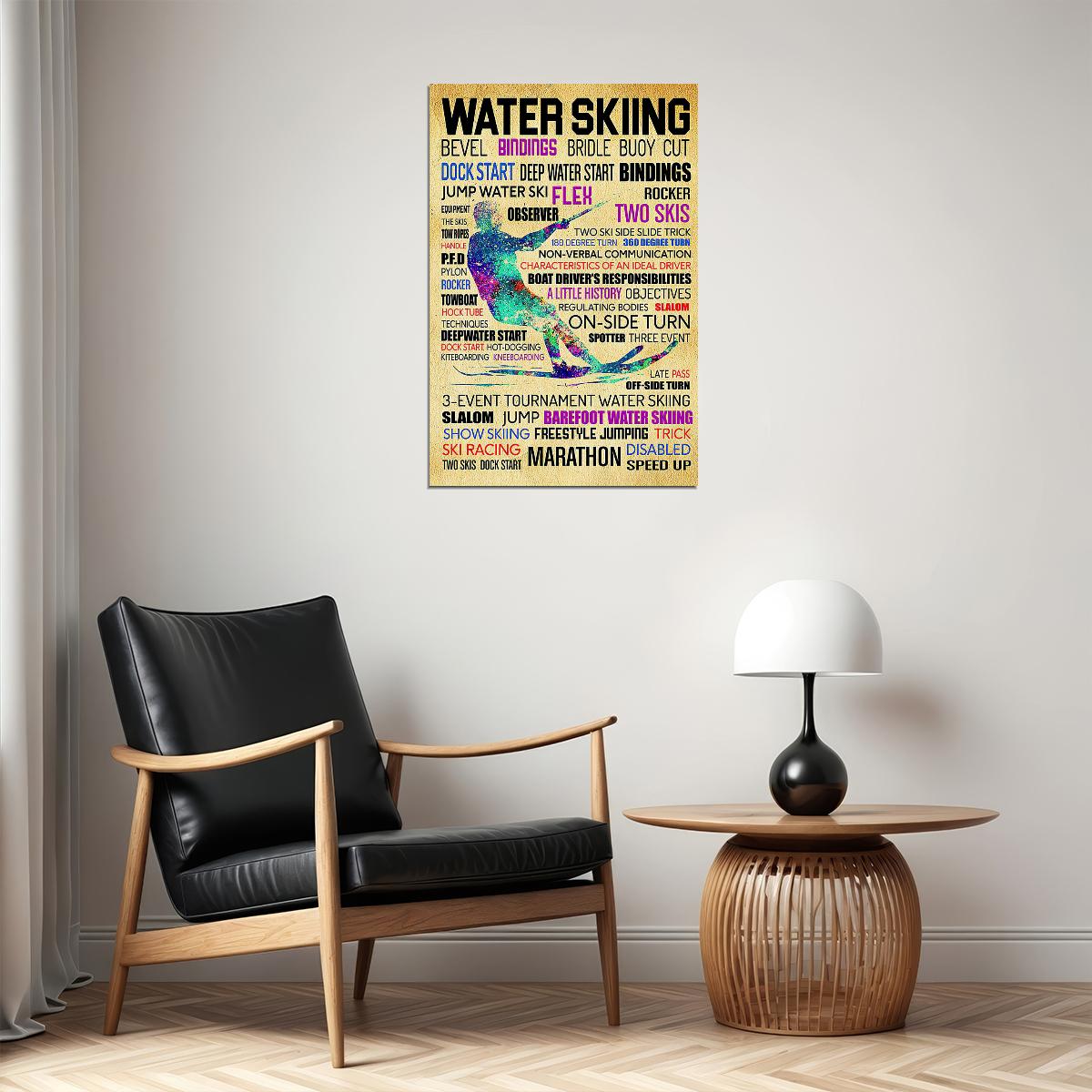 Water Skiing Word Water Sport Entertainment Atlethe Poster Wall Art Print Home Wall Decor - xonomax