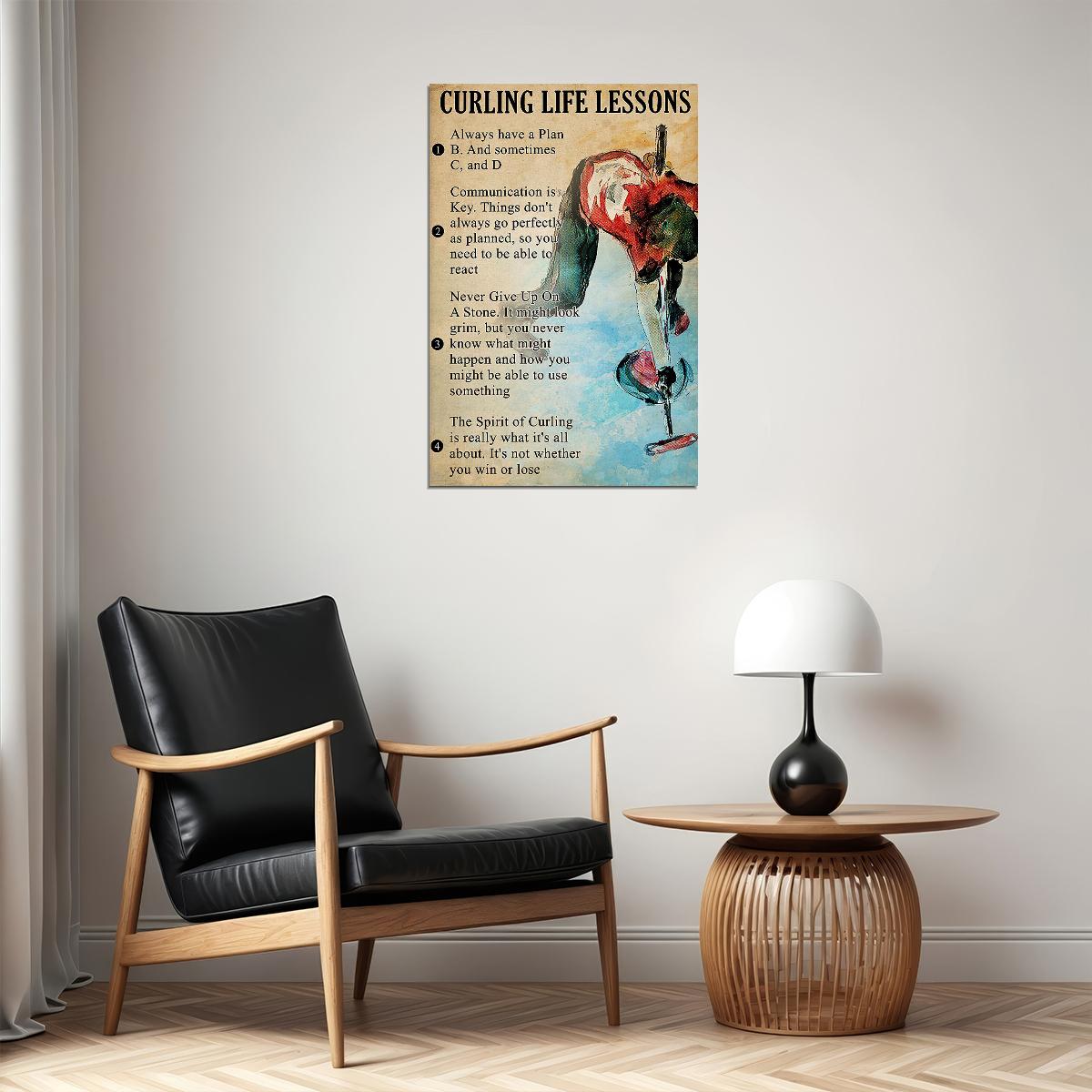 Curling Life Lessons Scrolling Sport Poster Wall Art Print Home Wall Decor - xonomax