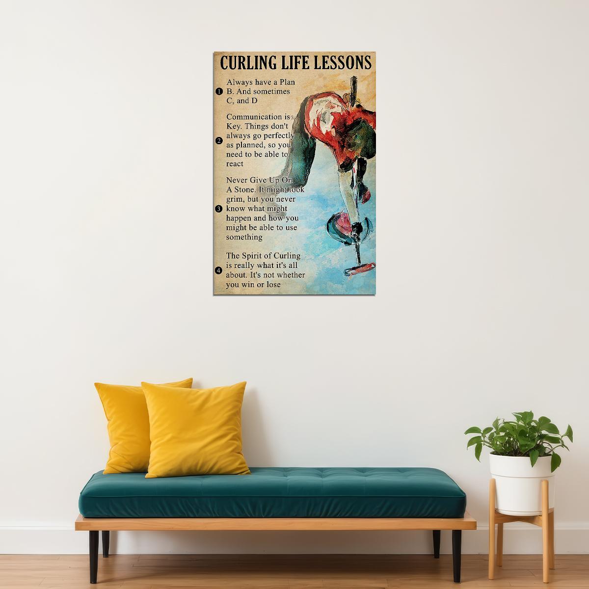 Curling Life Lessons Scrolling Sport Poster Wall Art Print Home Wall Decor - xonomax