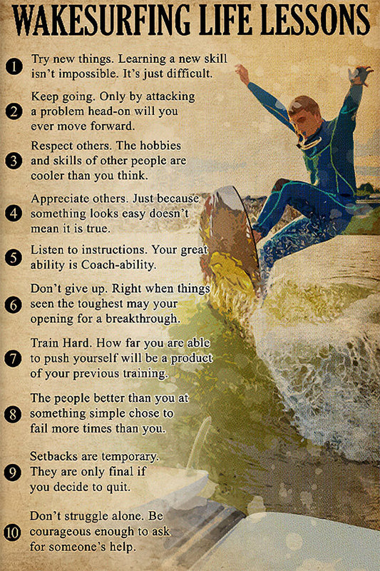 Wakesurfing Life Lessons Sport Water Poster Wall Art Print Home Wall Decor - xonomax