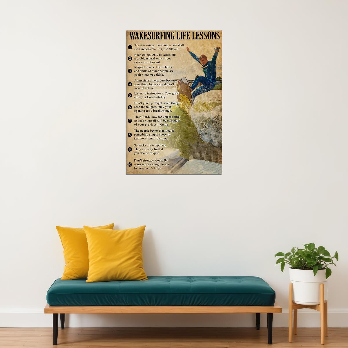 Wakesurfing Life Lessons Sport Water Poster Wall Art Print Home Wall Decor - xonomax