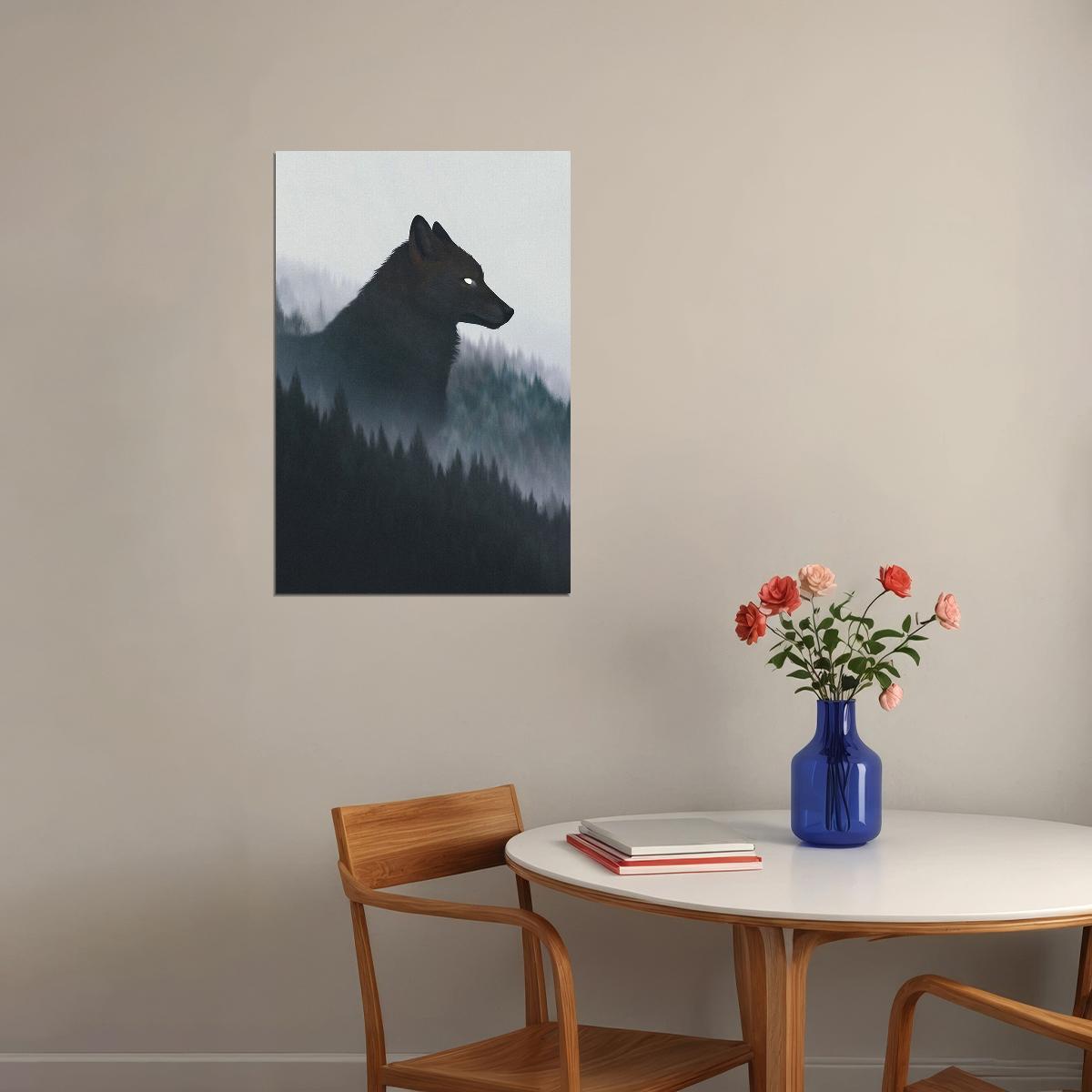 Forest Wolf Cutout Dark Nature Poster Wall Art Print Home Wall Decor - xonomax