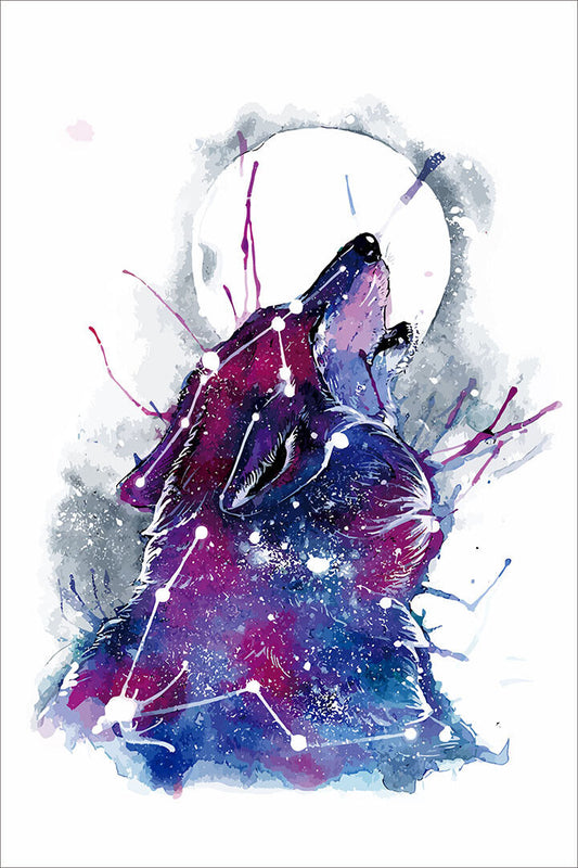 Galaxy Wolf Cutout Watercolor Poster Wall Art Print Home Wall Decor - xonomax