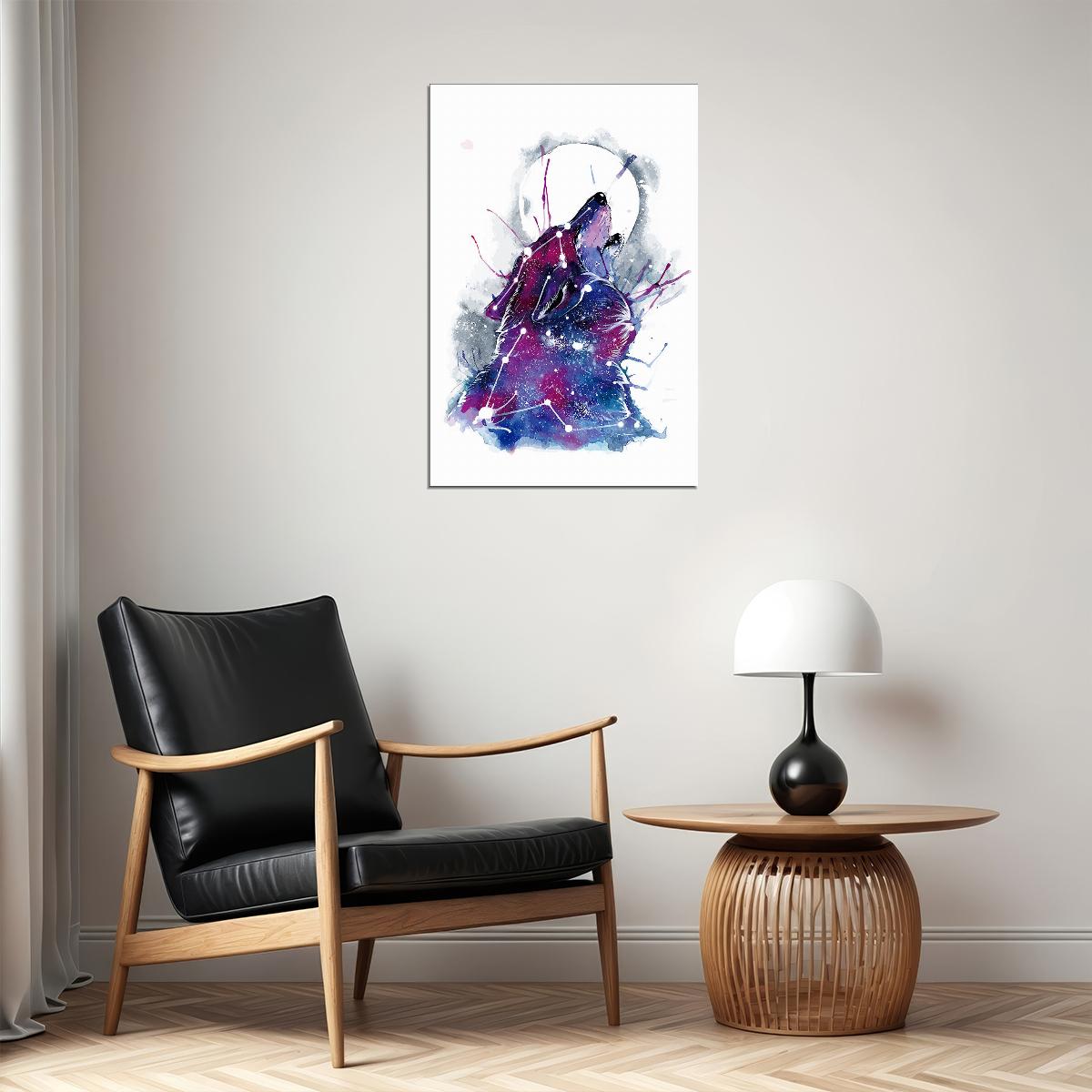 Galaxy Wolf Cutout Watercolor Poster Wall Art Print Home Wall Decor - xonomax
