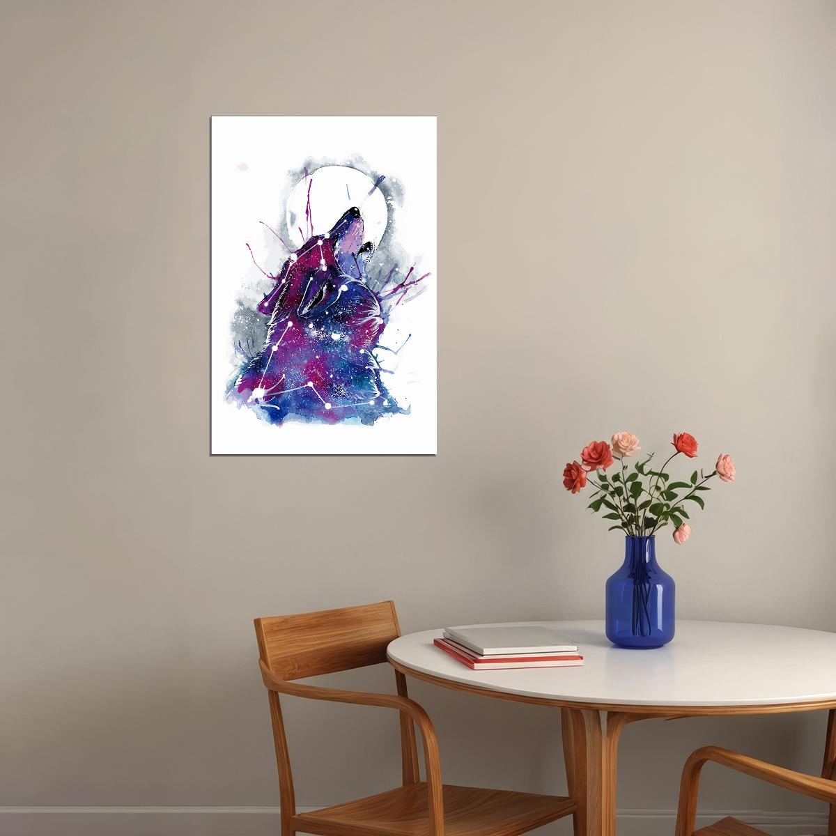 Galaxy Wolf Cutout Watercolor Poster Wall Art Print Home Wall Decor - xonomax