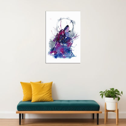 Galaxy Wolf Cutout Watercolor Poster Wall Art Print Home Wall Decor - xonomax