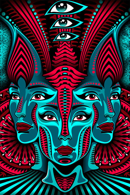 Psychedelic Trippy Abstract Modern Faces Poster Wall Art Print Home Wall Decor - xonomax