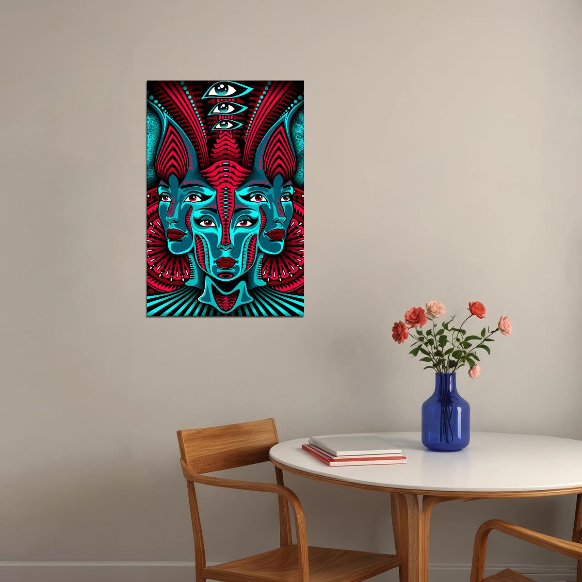 Psychedelic Trippy Abstract Modern Faces Poster Wall Art Print Home Wall Decor - xonomax