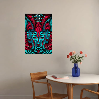 Psychedelic Trippy Abstract Modern Faces Poster Wall Art Print Home Wall Decor - xonomax