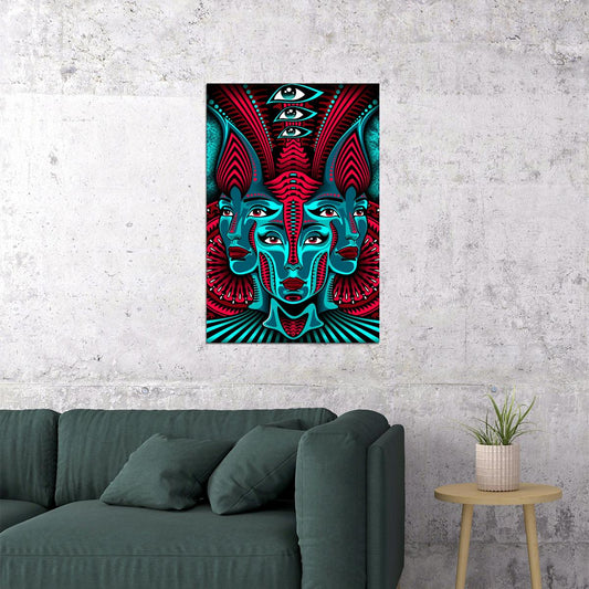 Psychedelic Trippy Abstract Modern Faces Poster Wall Art Print Home Wall Decor - xonomax
