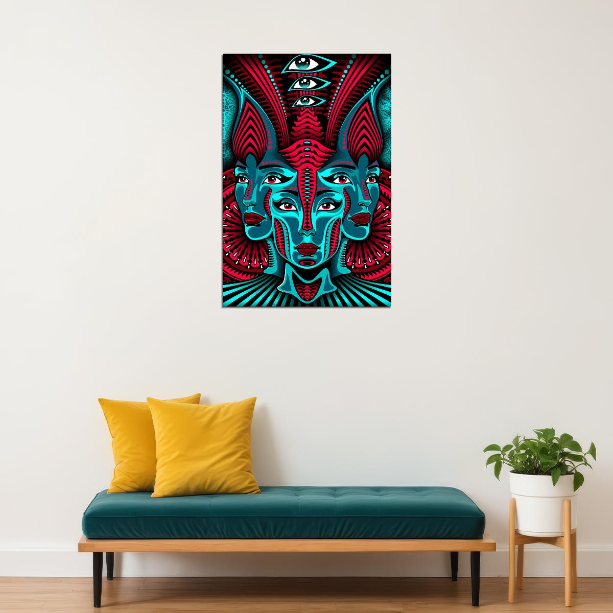 Psychedelic Trippy Abstract Modern Faces Poster Wall Art Print Home Wall Decor - xonomax