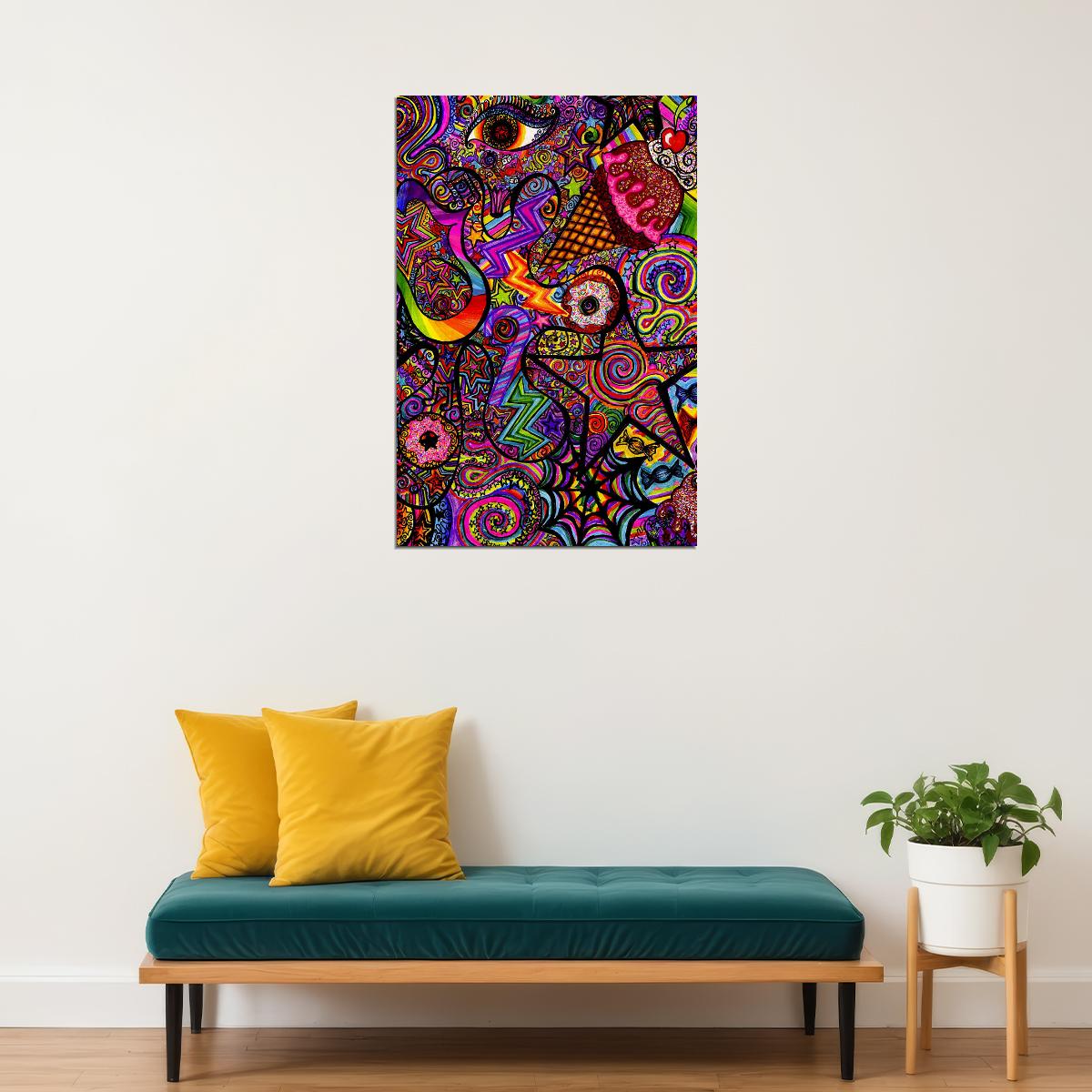 Psychedelic Trippy Abstract Modern Poster Wall Art Print Home Wall Decor - xonomax