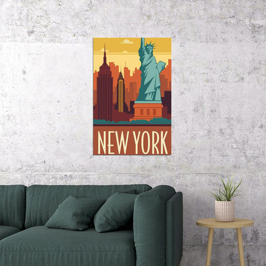 New York American Vintage Travel Landspace Toursim Poster Wall Art Print Home Wall Decor - xonomax