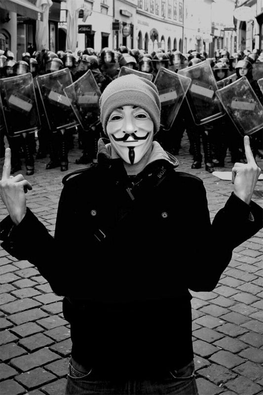 Anonymous Vs Police Black And White Poster Wall Art Print Home Wall Decor - xonomax