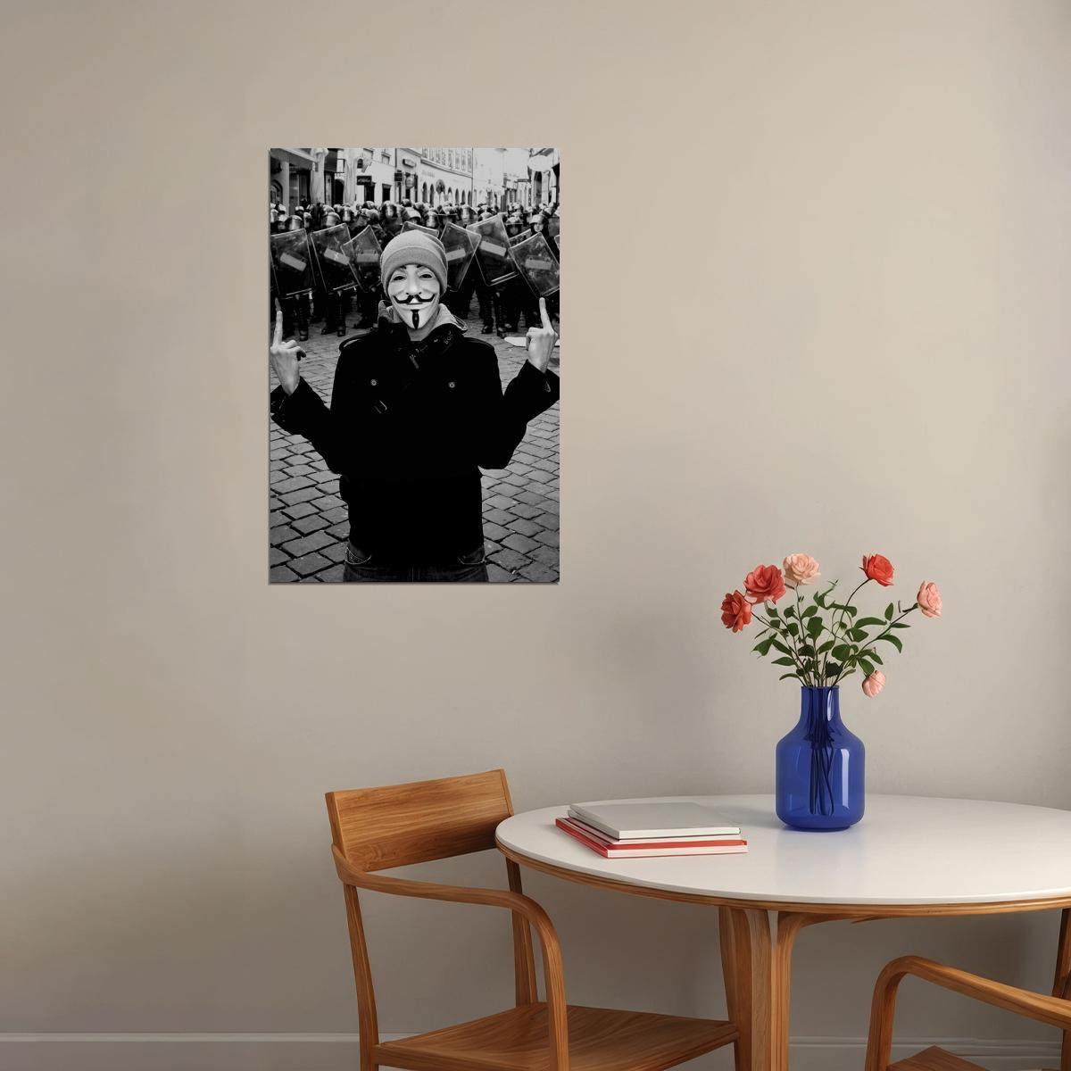 Anonymous Vs Police Black And White Poster Wall Art Print Home Wall Decor - xonomax
