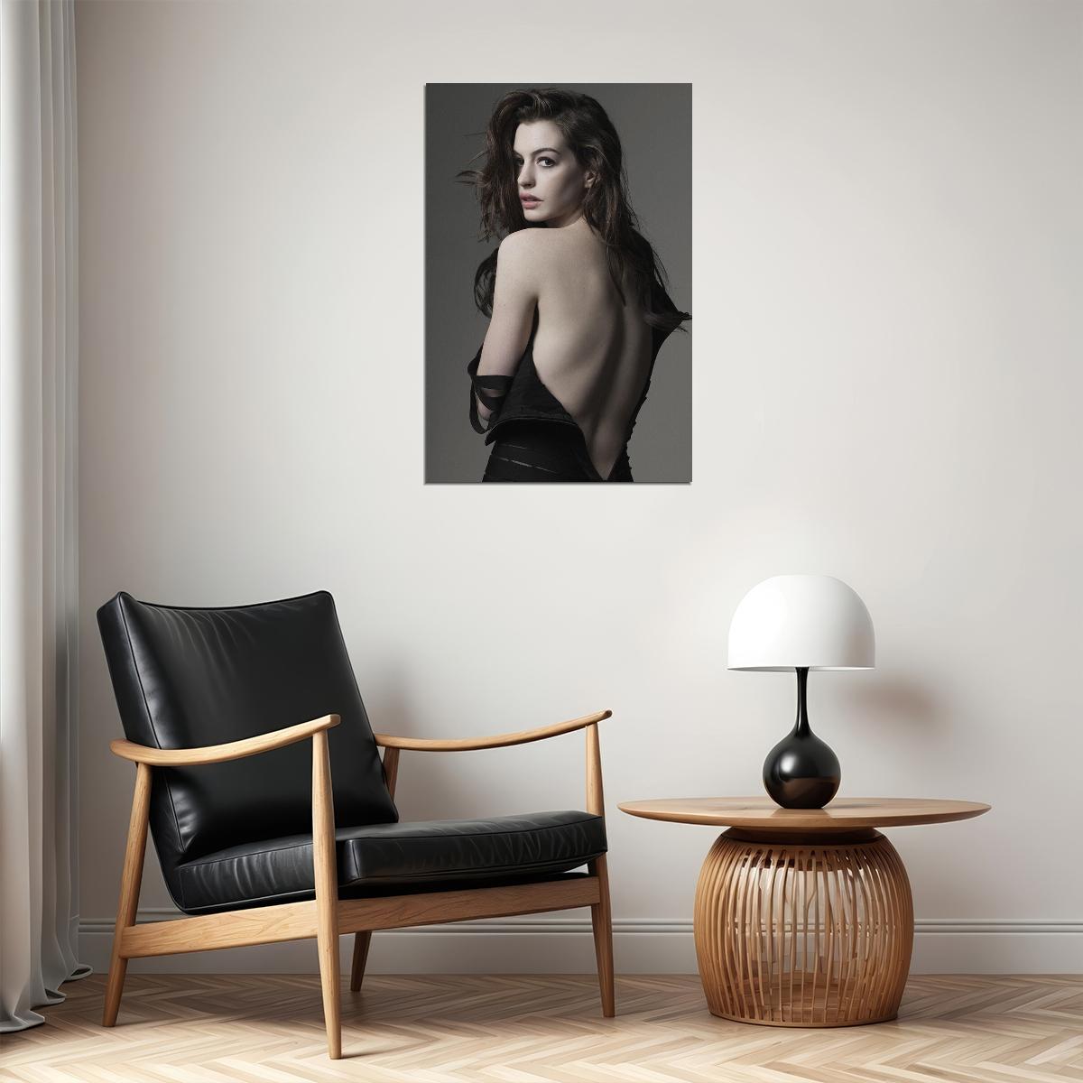 Anne Hathaway American Singer Posing With Open Back Poster Wall Art Print Home Wall Decor - xonomax