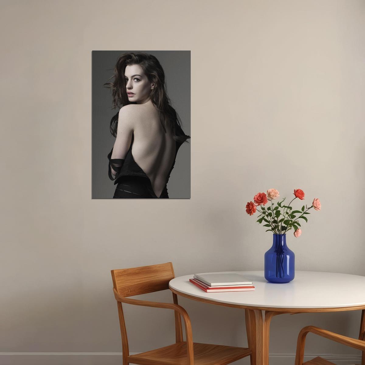 Anne Hathaway American Singer Posing With Open Back Poster Wall Art Print Home Wall Decor - xonomax