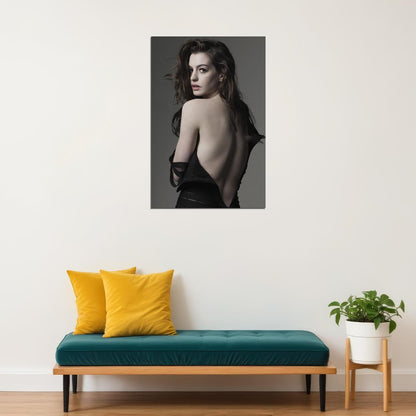 Anne Hathaway American Singer Posing With Open Back Poster Wall Art Print Home Wall Decor - xonomax