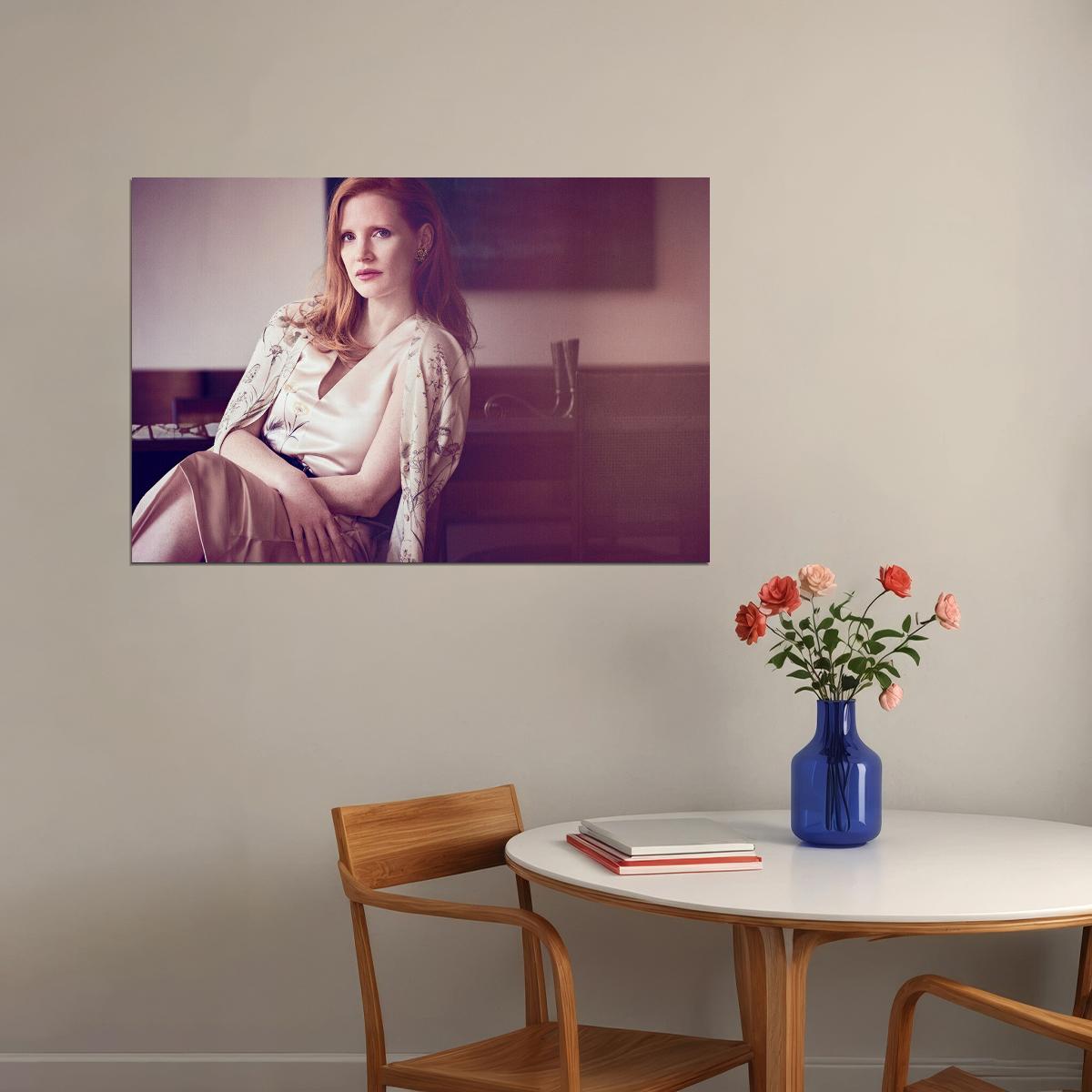 Jessica Chastain Actress Sitting On Chair Poster Wall Art Print Home Wall Decor - xonomax