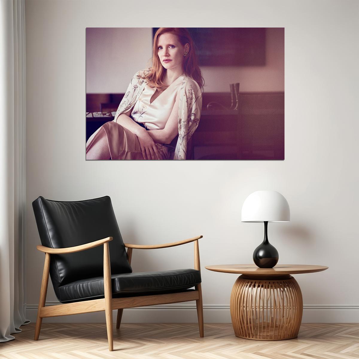 Jessica Chastain Actress Sitting On Chair Poster Wall Art Print Home Wall Decor - xonomax