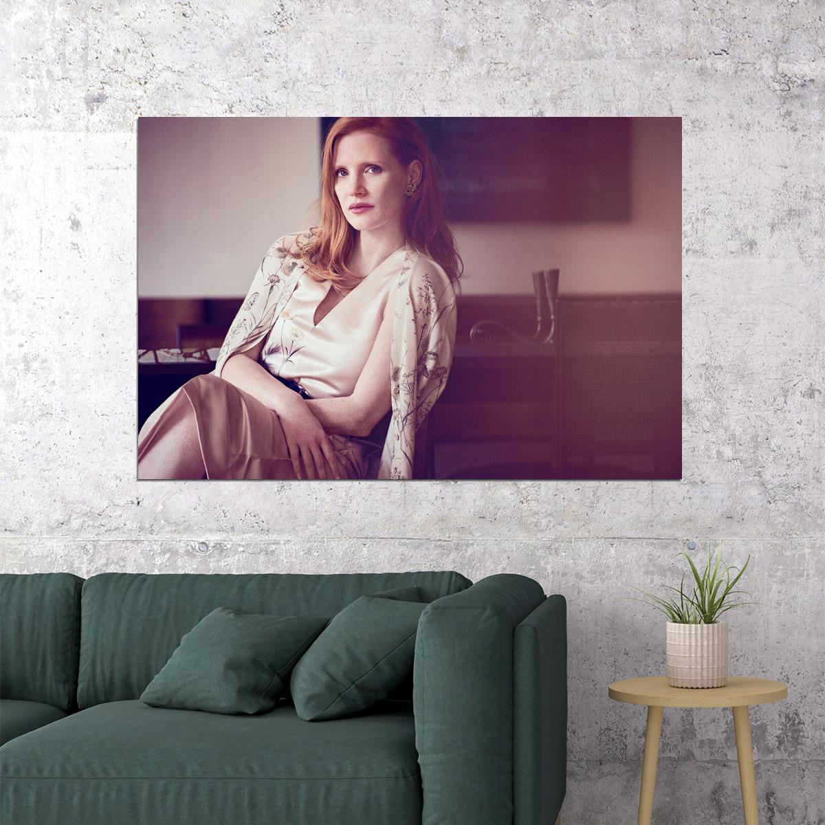 Jessica Chastain Actress Sitting On Chair Poster Wall Art Print Home Wall Decor - xonomax