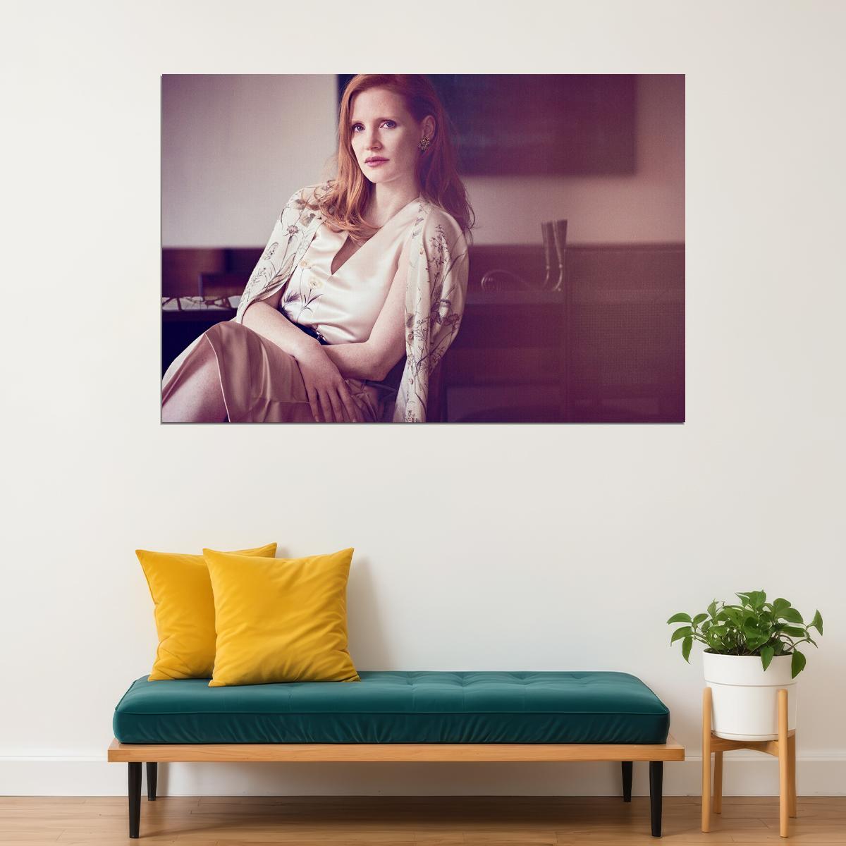 Jessica Chastain Actress Sitting On Chair Poster Wall Art Print Home Wall Decor - xonomax