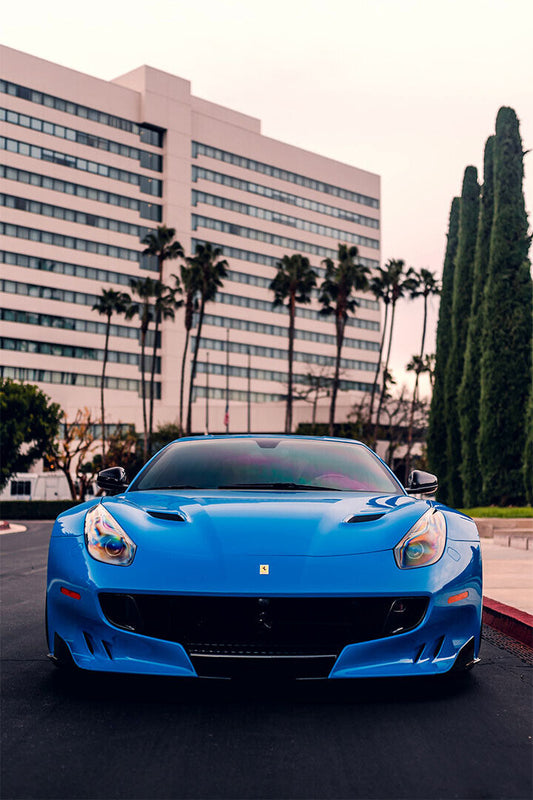 Ferrari F12 Blue Sports Automobile Front View Poster Wall Art Print Home Wall Decor - xonomax
