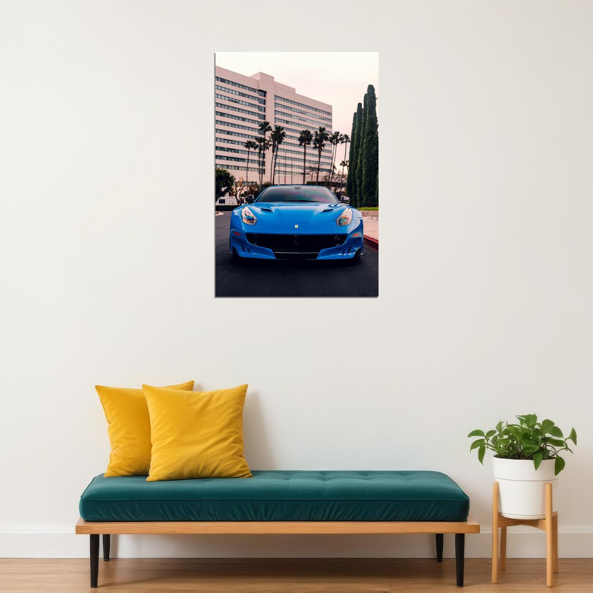 Ferrari F12 Blue Sports Automobile Front View Poster Wall Art Print Home Wall Decor - xonomax