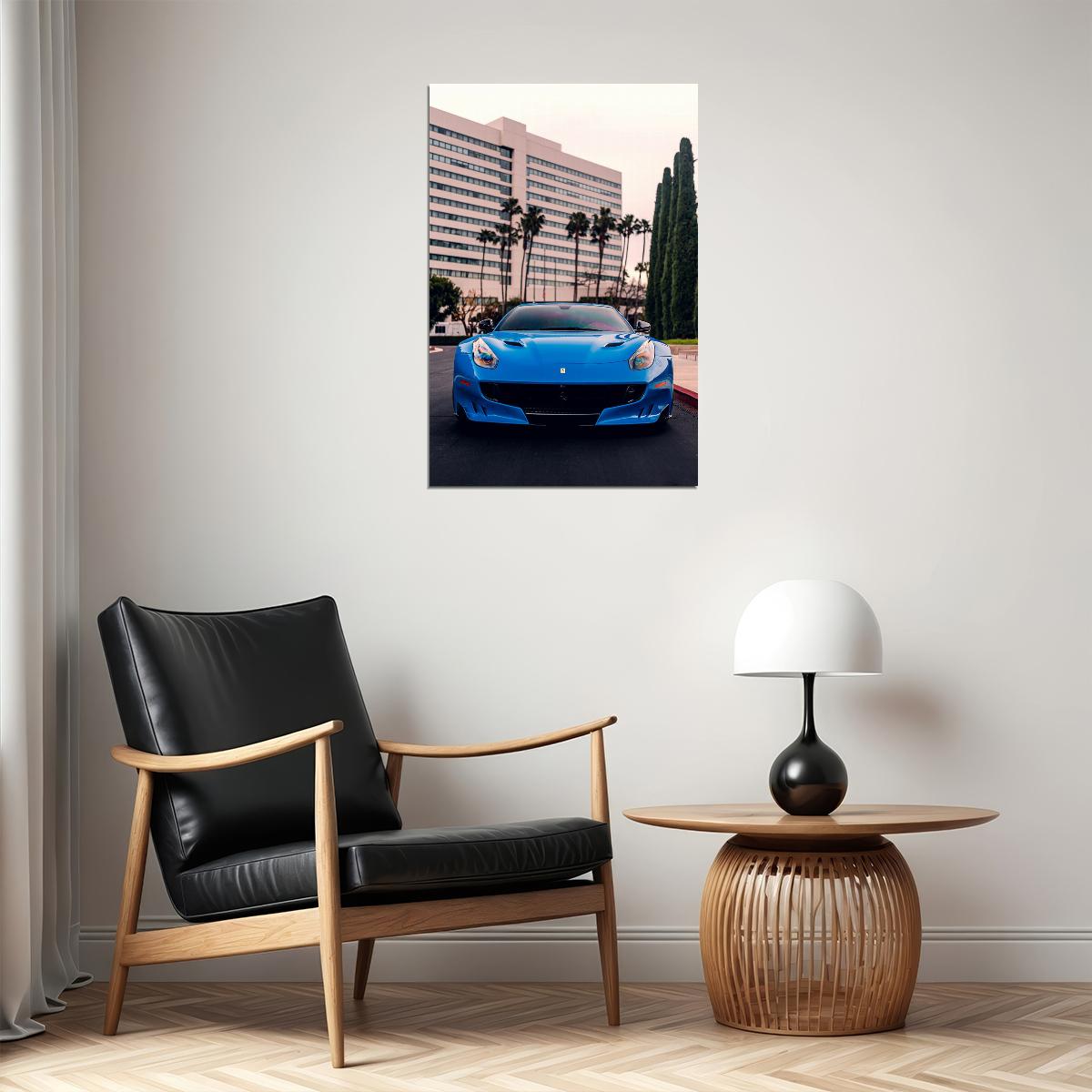 Ferrari F12 Blue Sports Automobile Front View Poster Wall Art Print Home Wall Decor - xonomax