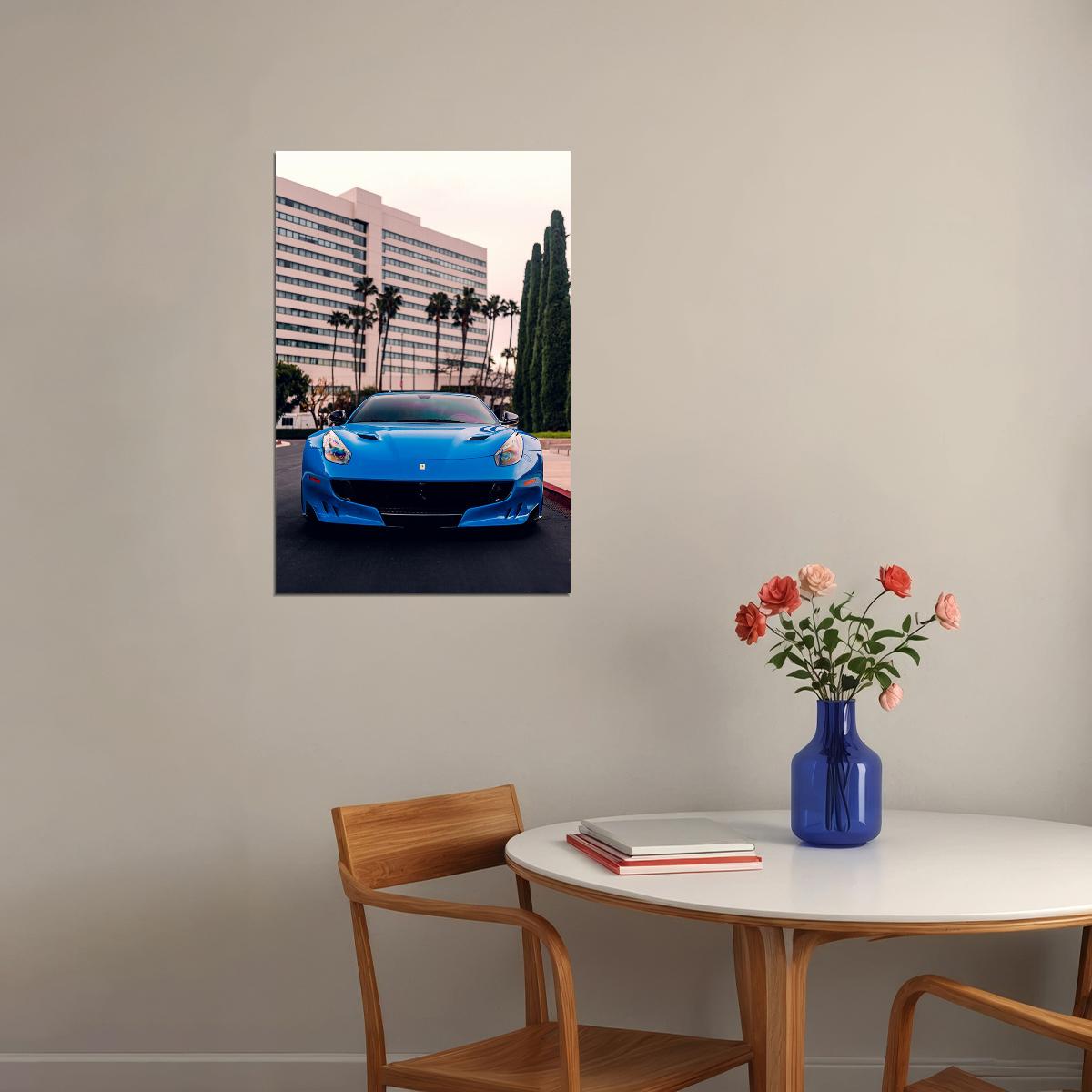 Ferrari F12 Blue Sports Automobile Front View Poster Wall Art Print Home Wall Decor - xonomax