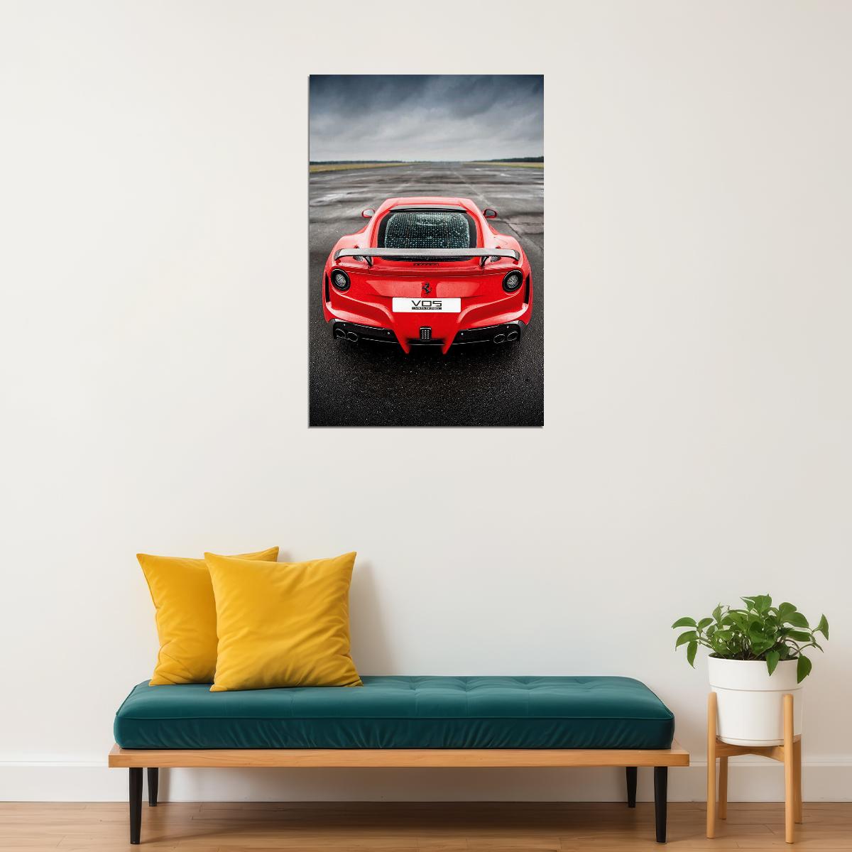 Ferrari F12 Red Sports Car Stands On The Road Poster Wall Art Print Home Wall Decor - xonomax