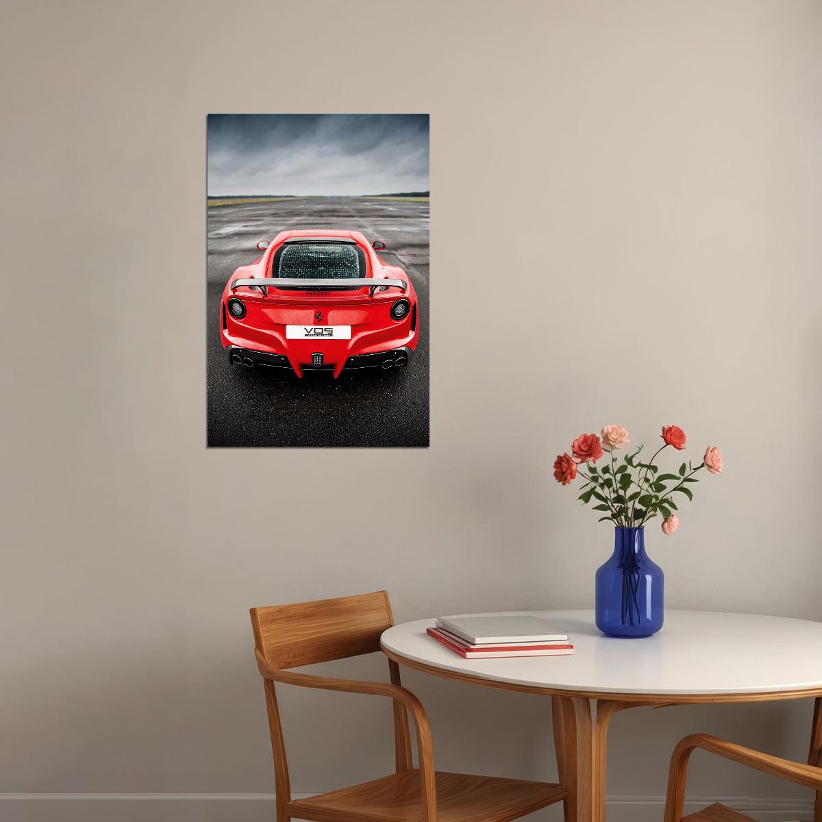 Ferrari F12 Red Sports Car Stands On The Road Poster Wall Art Print Home Wall Decor - xonomax