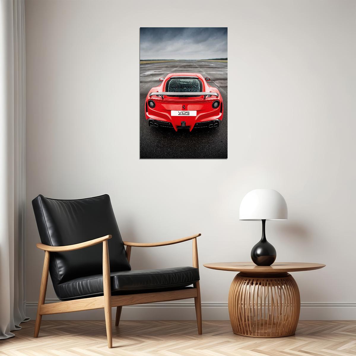 Ferrari F12 Red Sports Car Stands On The Road Poster Wall Art Print Home Wall Decor - xonomax