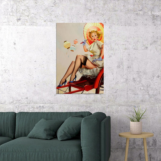 1960's Elvgren Style Female Model Portrait Vintage Poster Wall Art Print Home Wall Decor - xonomax
