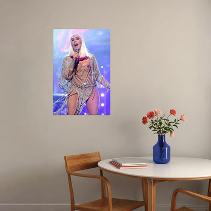 Cher Performing While Wearing War Bonnet Poster Wall Art Print Home Wall Decor - xonomax