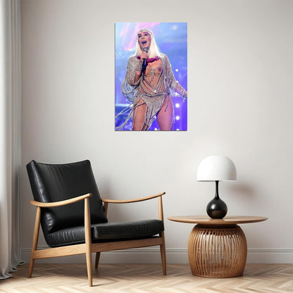 Cher Performing While Wearing War Bonnet Poster Wall Art Print Home Wall Decor - xonomax
