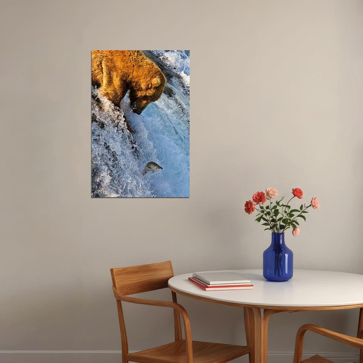 Salmon Jumping In Brooks Falls Nature Poster Wall Art Print Home Wall Decor - xonomax