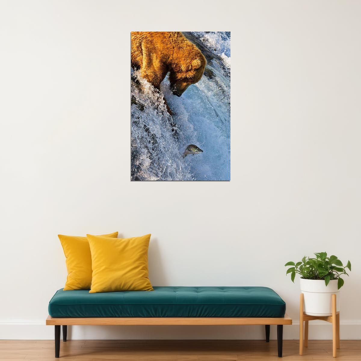 Salmon Jumping In Brooks Falls Nature Poster Wall Art Print Home Wall Decor - xonomax