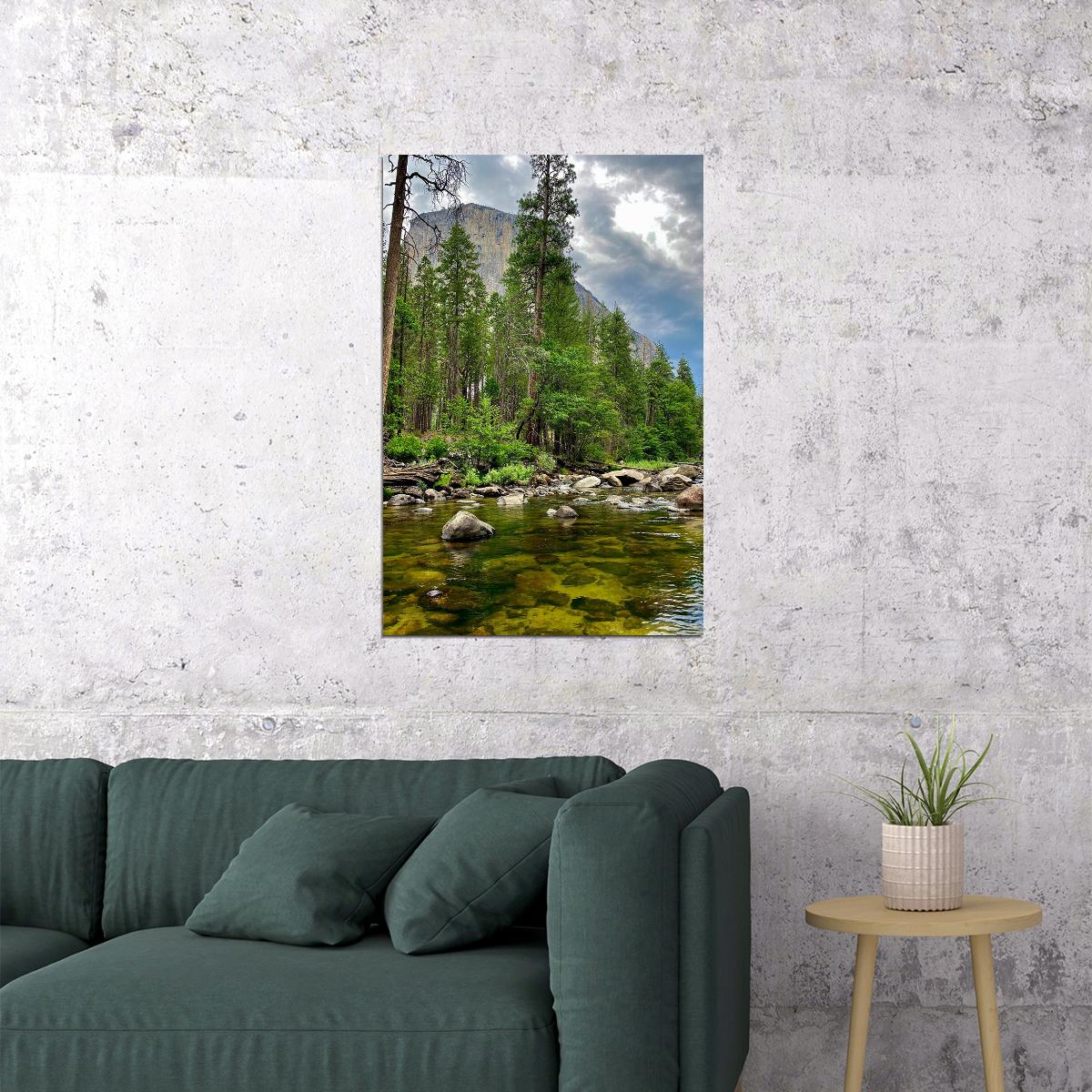Merced River In Yosemite Landscape Picture Poster Wall Art Print Home Wall Decor - xonomax