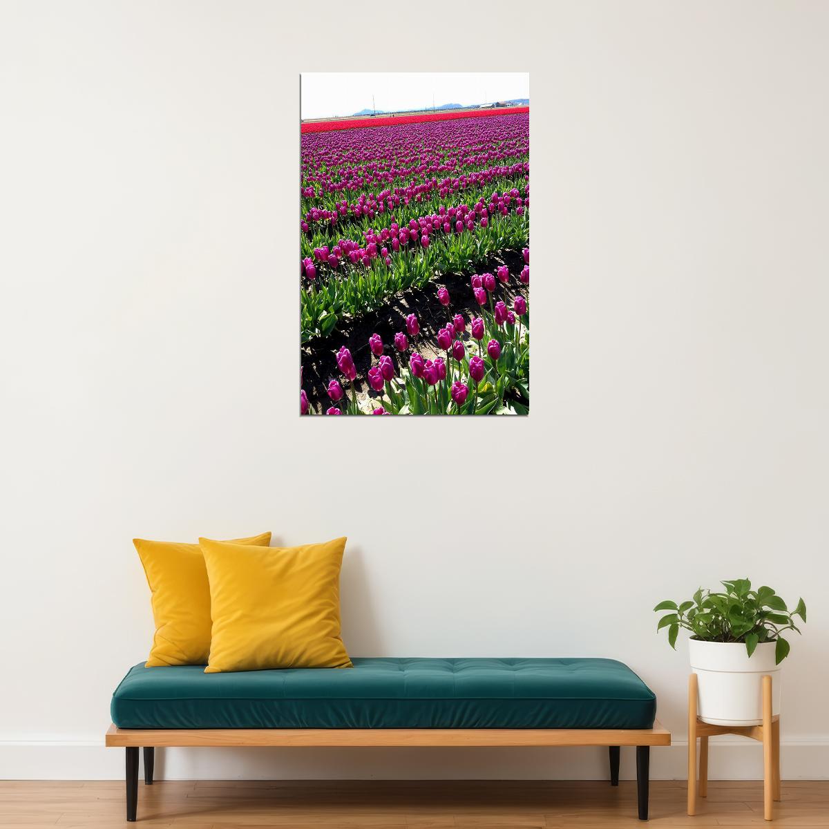 Army Tulip Field And Mount Hood Landscape Poster Wall Art Print Home Wall Decor - xonomax