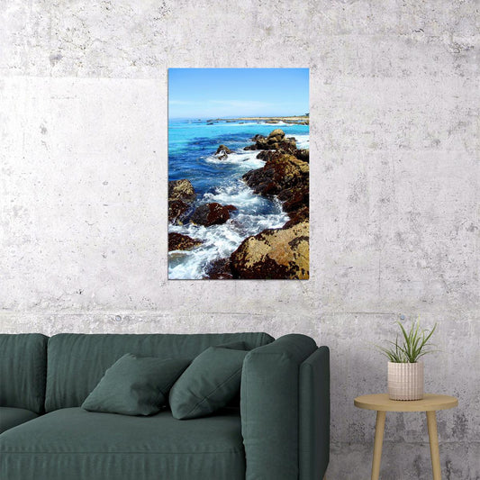 Coastline At Pebble Beach Tourist Area Sea Poster Wall Art Print Home Wall Decor - xonomax