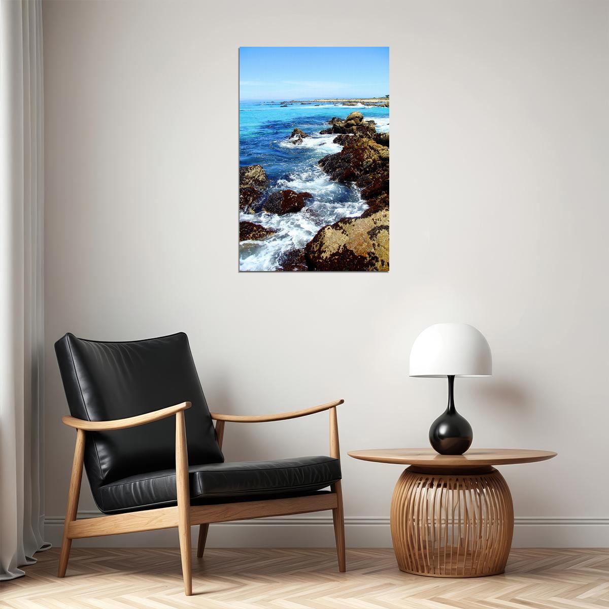 Coastline At Pebble Beach Tourist Area Sea Poster Wall Art Print Home Wall Decor - xonomax