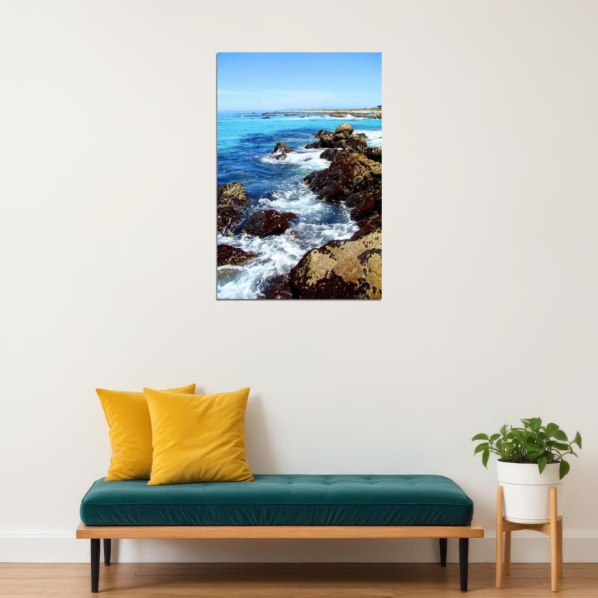 Coastline At Pebble Beach Tourist Area Sea Poster Wall Art Print Home Wall Decor - xonomax