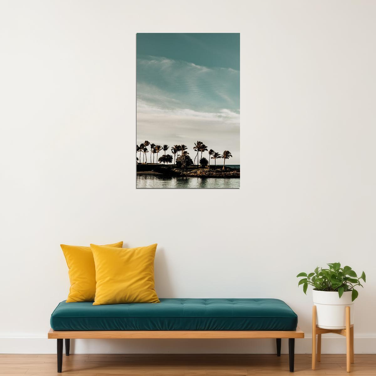 Mount Mouaroa And Palm Trees Landscape Poster Wall Art Print Home Wall Decor - xonomax