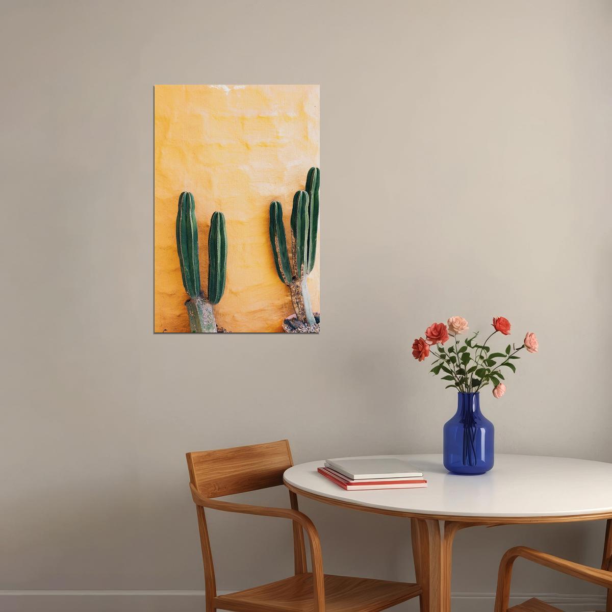 Green Cactus And Yellow Background Poster Wall Art Print Home Wall Decor - xonomax