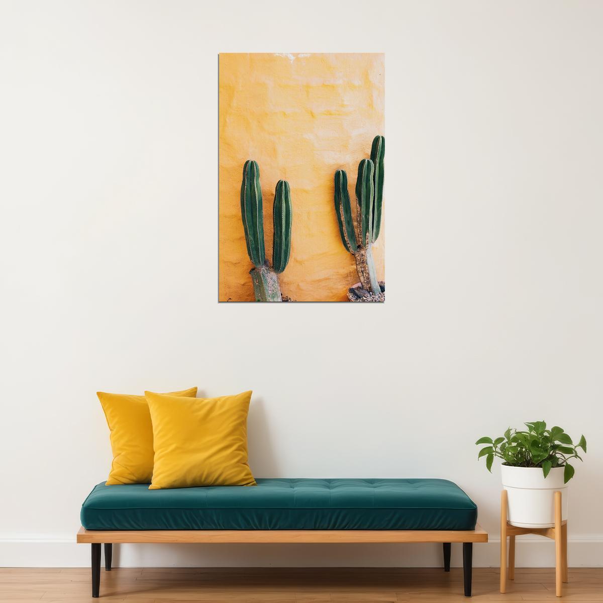 Green Cactus And Yellow Background Poster Wall Art Print Home Wall Decor - xonomax