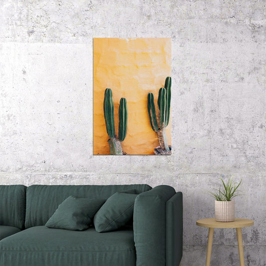 Green Cactus And Yellow Background Poster Wall Art Print Home Wall Decor - xonomax