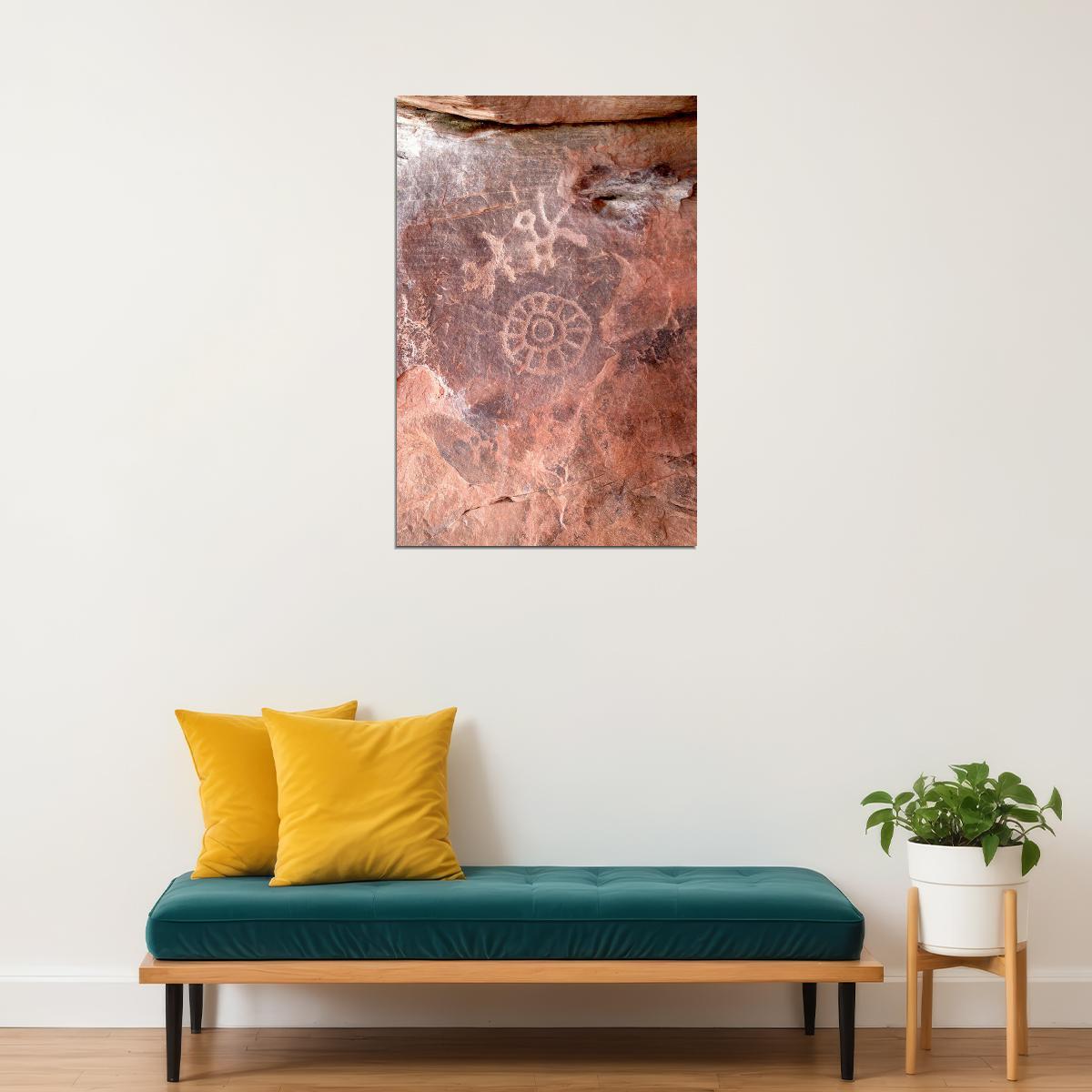 Circular Petroglyphs On Sandstone Poster Wall Art Print Home Wall Decor - xonomax
