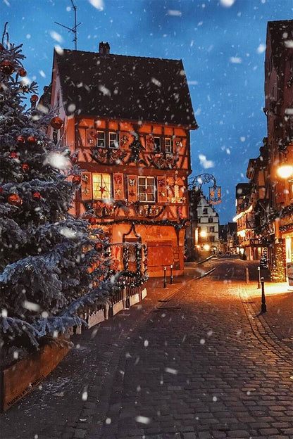 Town At Night Covered By Snow Poster Wall Art Print Home Wall Decor - xonomax